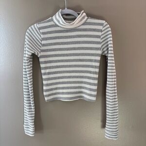 Aerie Gray and White Striped Turtleneck